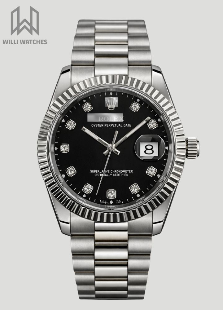 Luxury Black Dial Stainless Steel Date Watch R-039