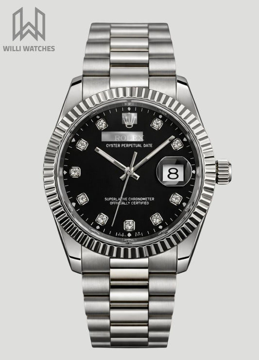 Luxury Black Dial Stainless Steel Date Watch R-039