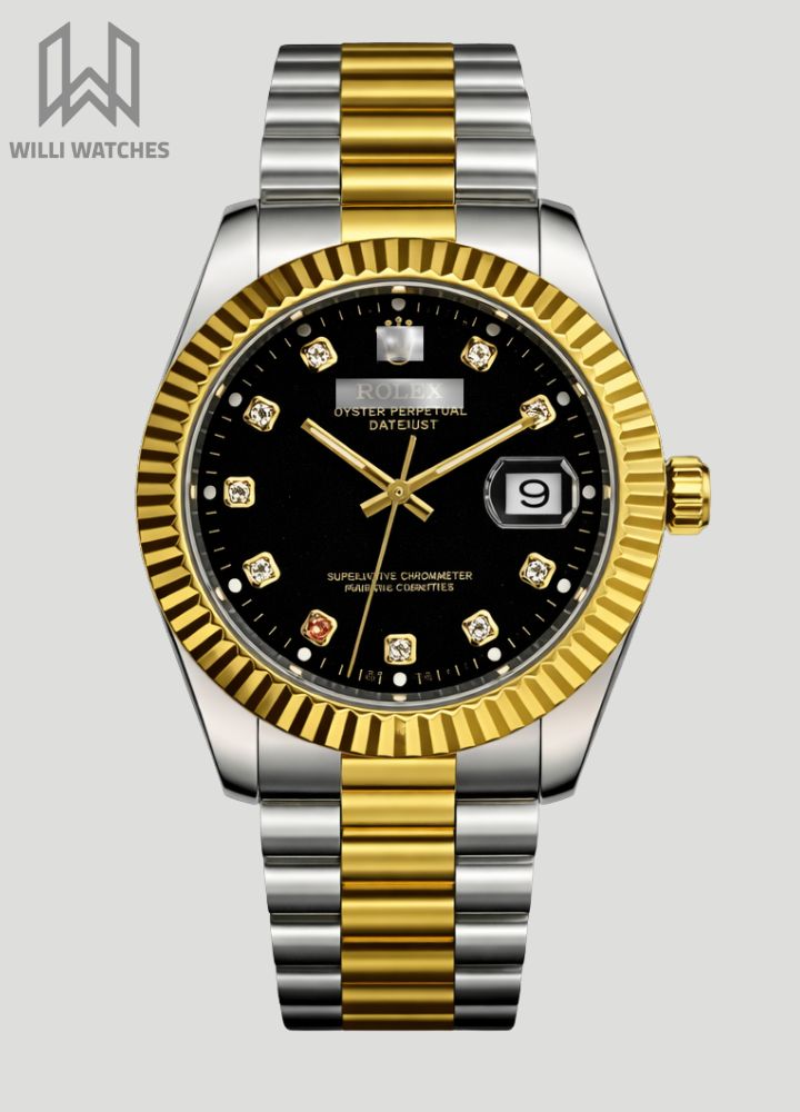 Luxury Black Dial Two-Tone Date Watch R-040