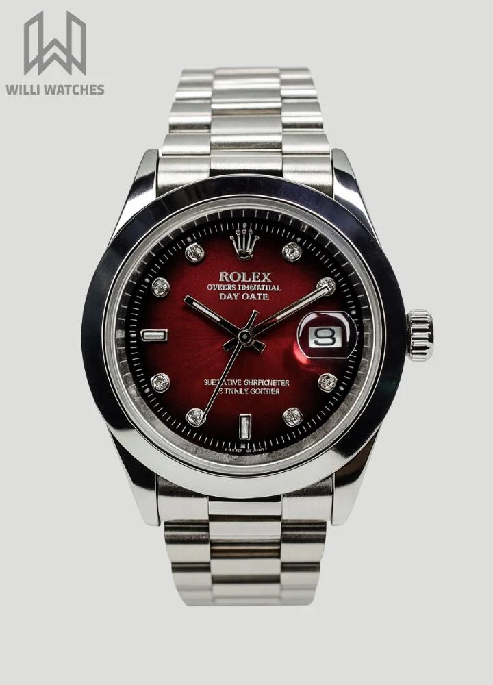 RLX Silver Men's Red Dial with Date R-002