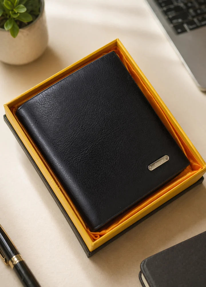 DOUX Luxury Black Leather Wallet for Men Stylish Bifold WL-001