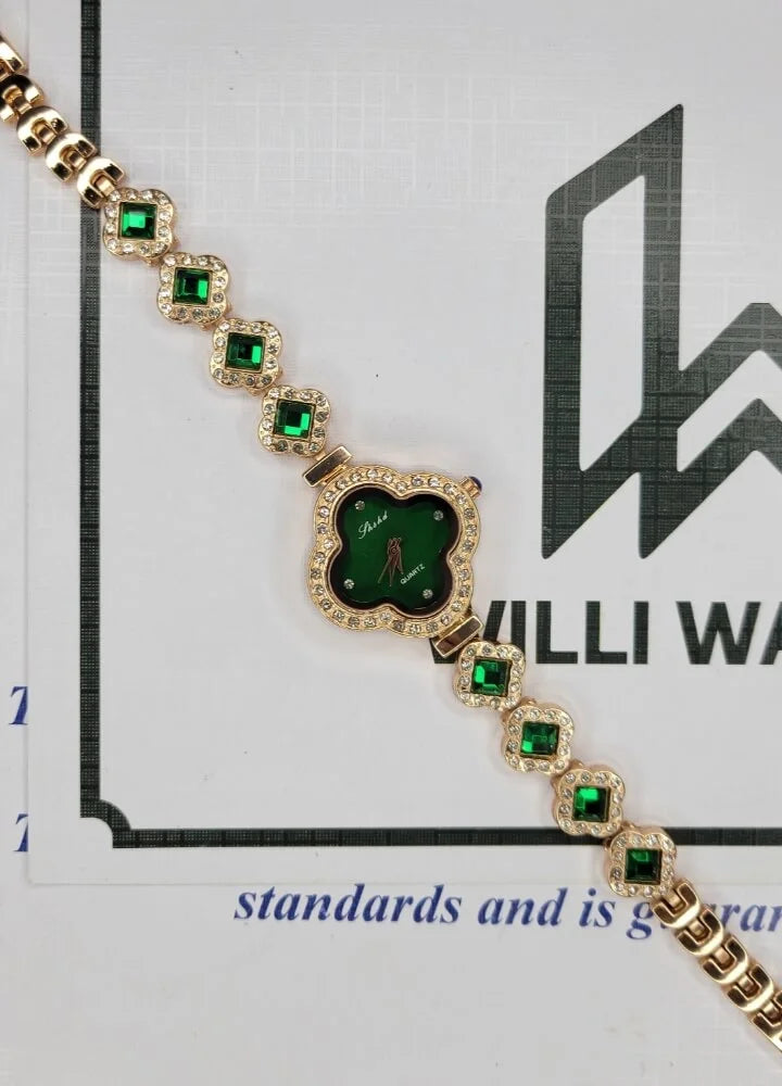 Elegant Emerald Zircon Clover Watch – Luxury Women's Timepiece FM-011
