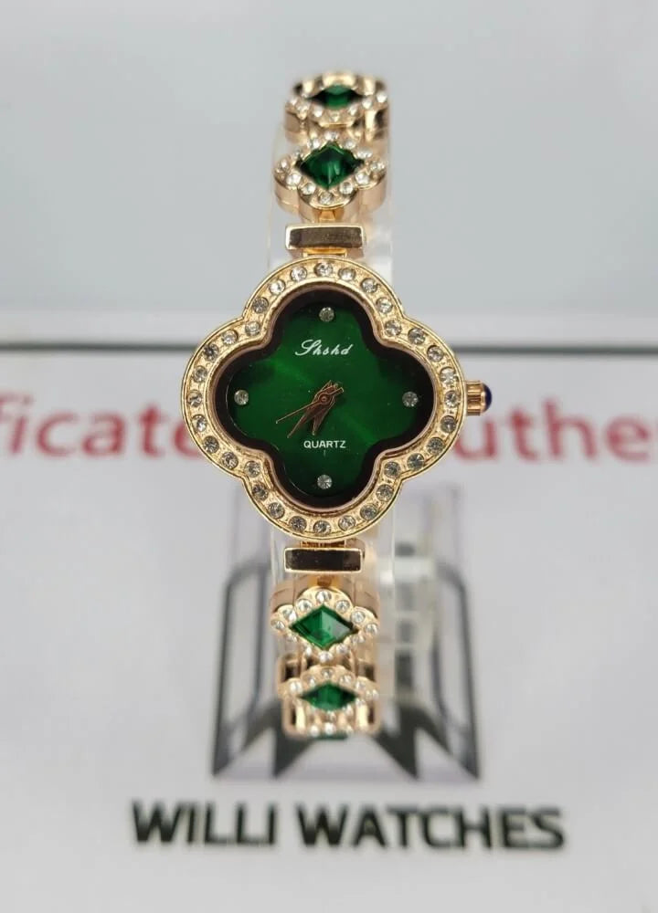 Elegant Emerald Zircon Clover Watch – Luxury Women's Timepiece FM-011