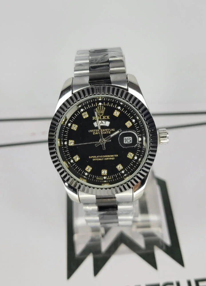 Couples’ Two-Tone Silver & Black Day/Date Watches