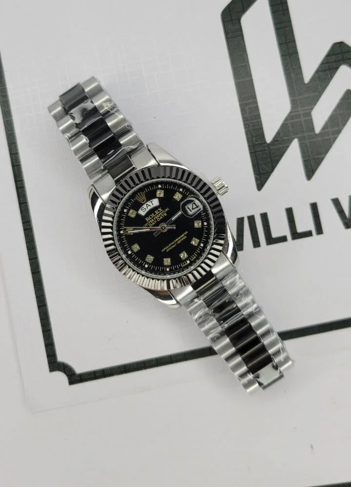 Couples’ Two-Tone Silver & Black Day/Date Watches