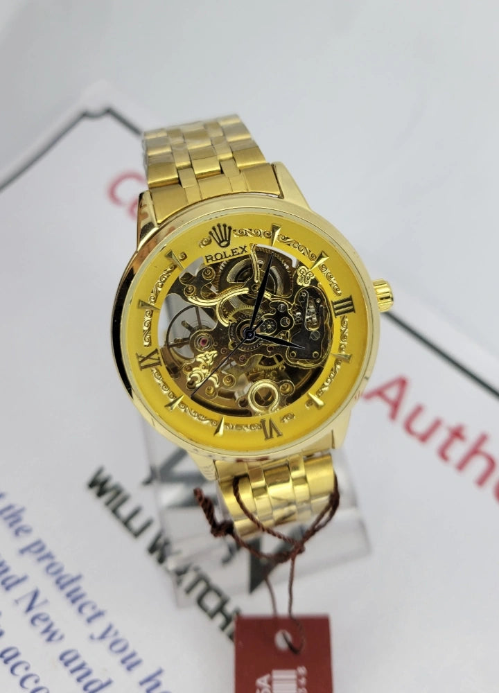 RLX Automatic Luxury Watch: Complete Gold with White Dial R-027