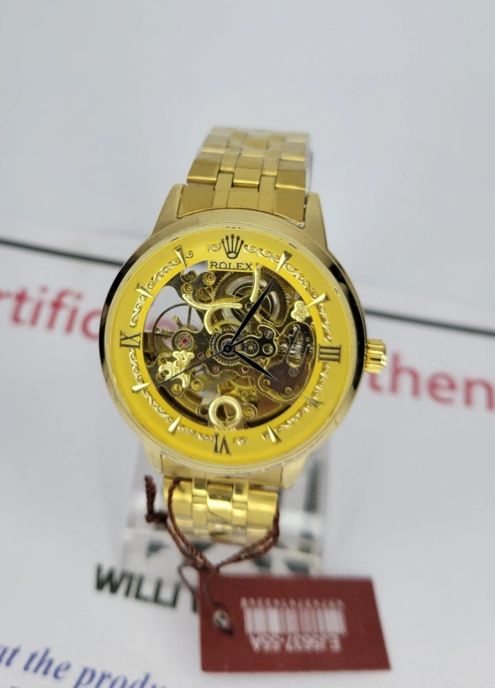 RLX Automatic Luxury Watch: Complete Gold with White Dial R-027