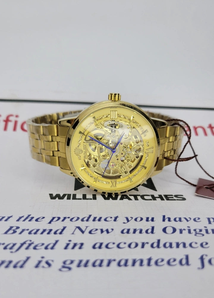 RLX Automatic Luxury Watch: Complete Gold with White Dial R-027