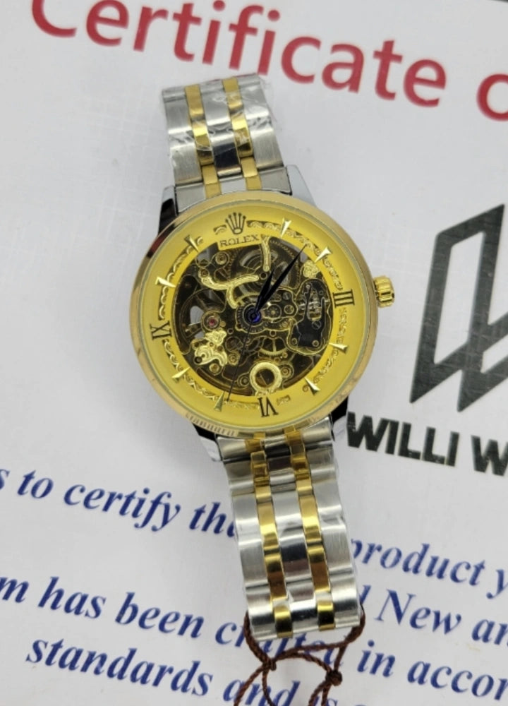 RLX Automatic Luxury Watch: Complete Gold with White Dial R-027