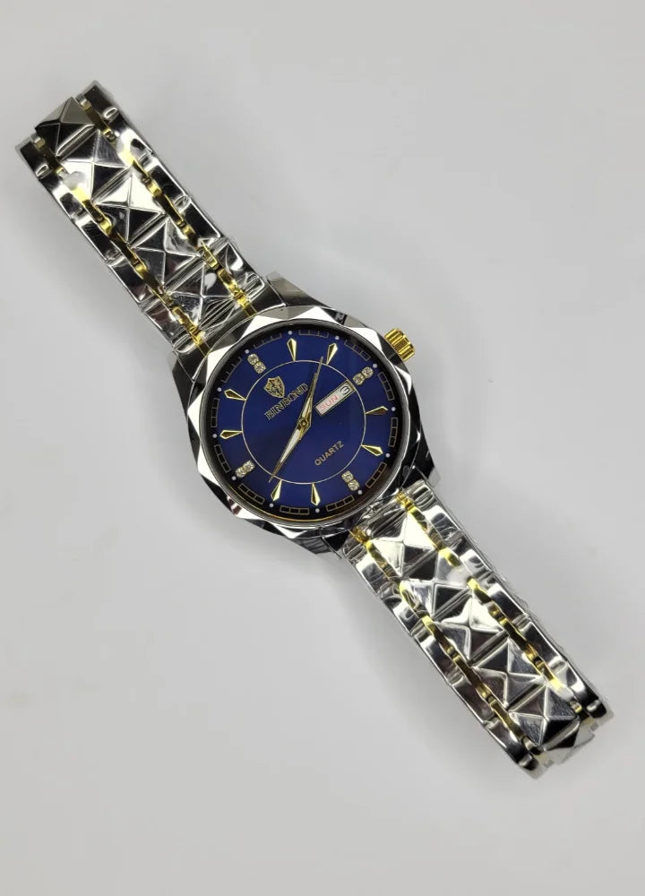 Binbond Two-Tone Luxury Blue Dial Watch with Day, Date & Night Display BN-001