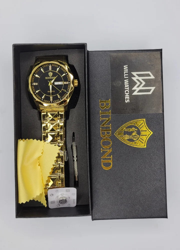 Binbond Gold Black Business Watch: Day, Date& Night Feature BN-003