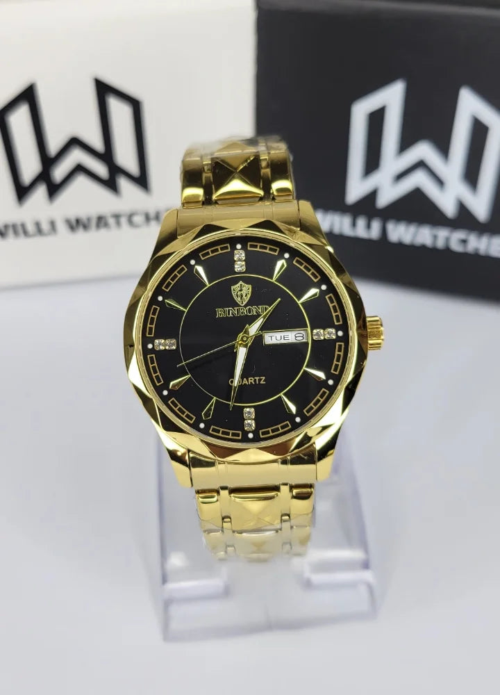 Binbond Gold Black Business Watch: Day, Date& Night Feature BN-003