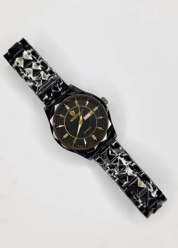 Binbond Black Dial Luxury Watch with Day-Date and Gold Accents BN-004