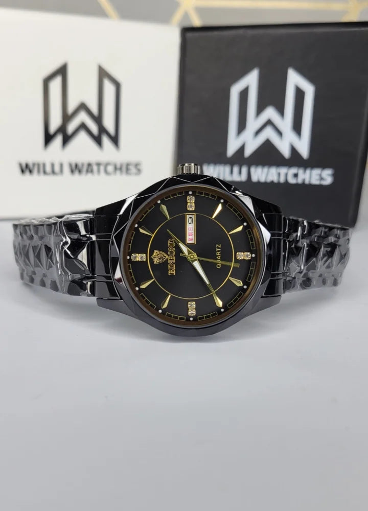 Binbond Black Dial Luxury Watch with Day-Date and Gold Accents BN-004