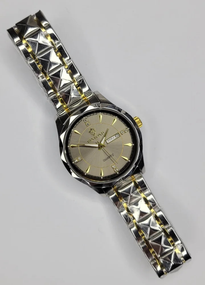 Binbond Two-Tone Luxury Watch with Elegant Gold Dial and Day-Date BN-005