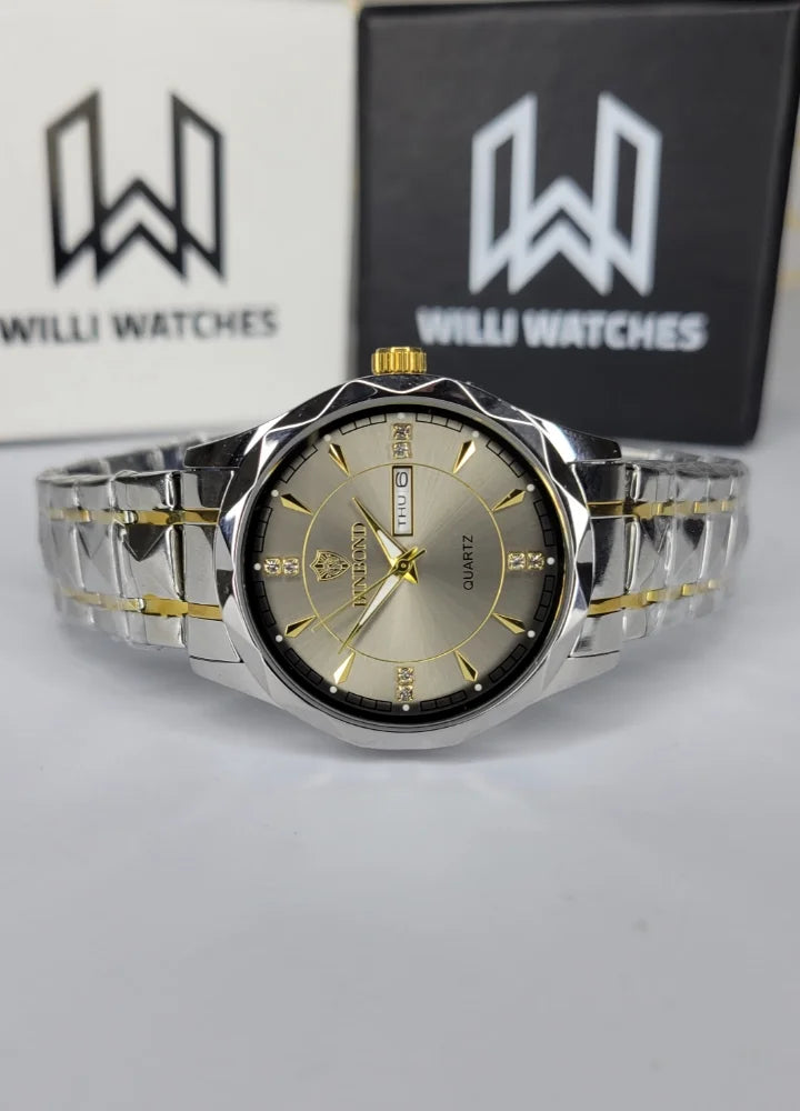 Binbond Two-Tone Luxury Watch with Elegant Gold Dial and Day-Date BN-005