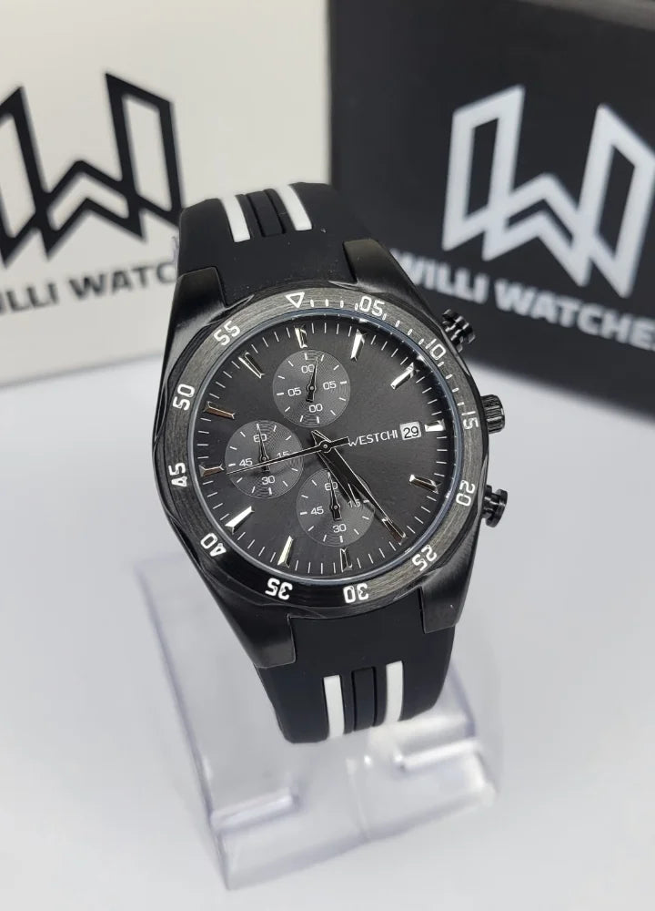 Westchi Stylish Black Sports Watch with Working Chronograph SP-002