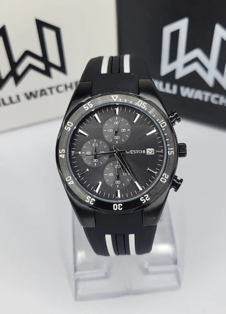 Westchi Stylish Black Sports Watch with Working Chronograph SP-002