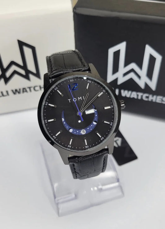 Tomi Premium Black Edition Day-Date Leather Watch TM-034