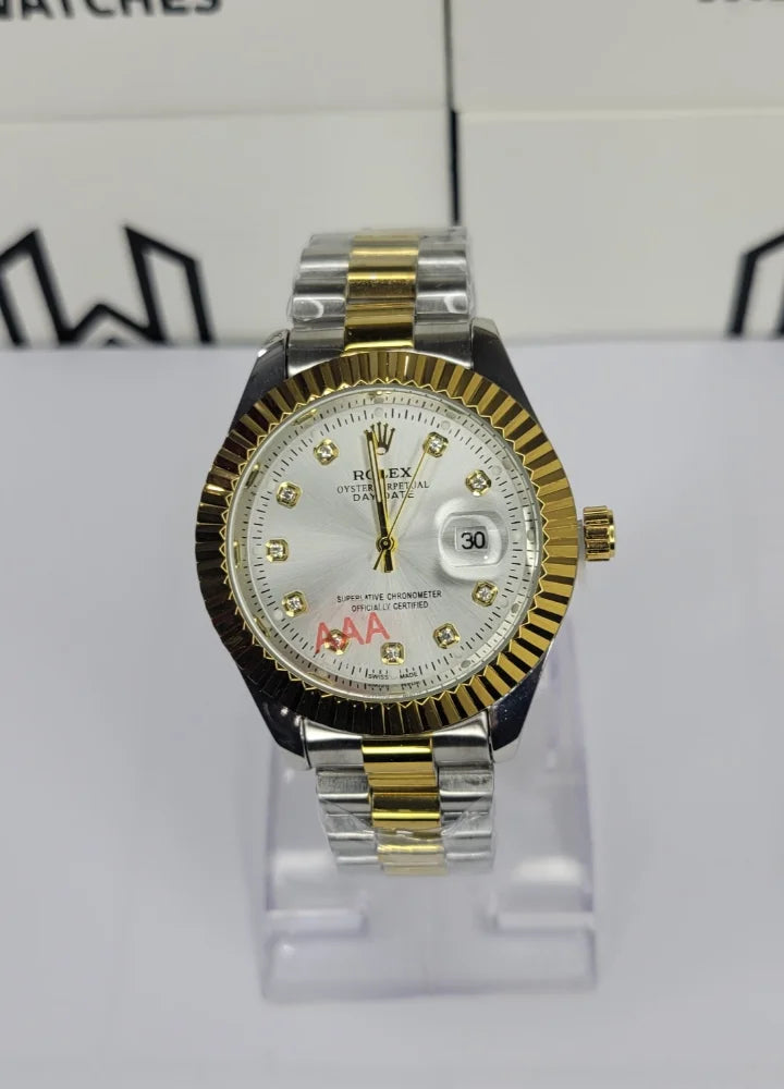 Luxury White Dial Two-Tone Date Watch R-037