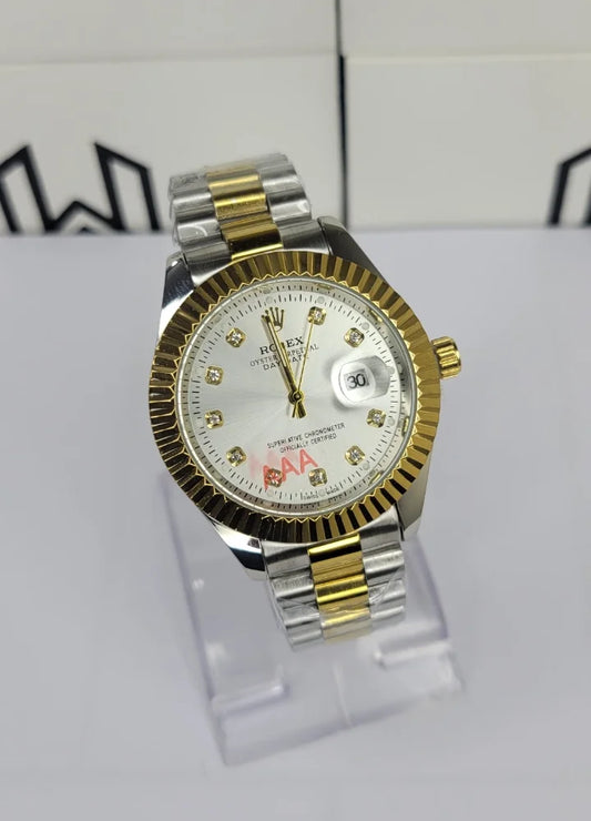 Luxury White Dial Two-Tone Date Watch R-037