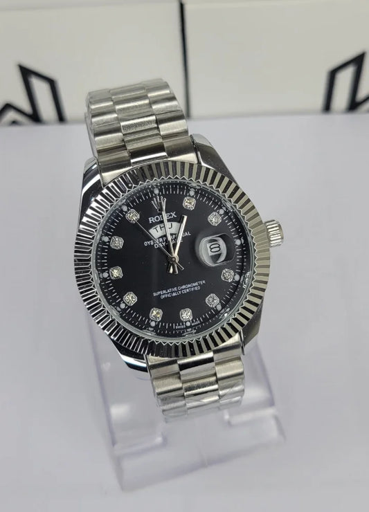 Luxury Black Dial Stainless Steel Date Watch R-039