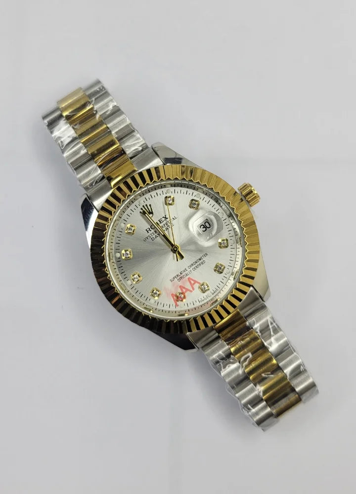 Luxury White Dial Two-Tone Date Watch R-037