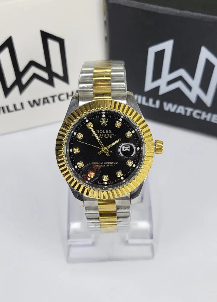 Luxury Black Dial Two-Tone Date Watch R-040