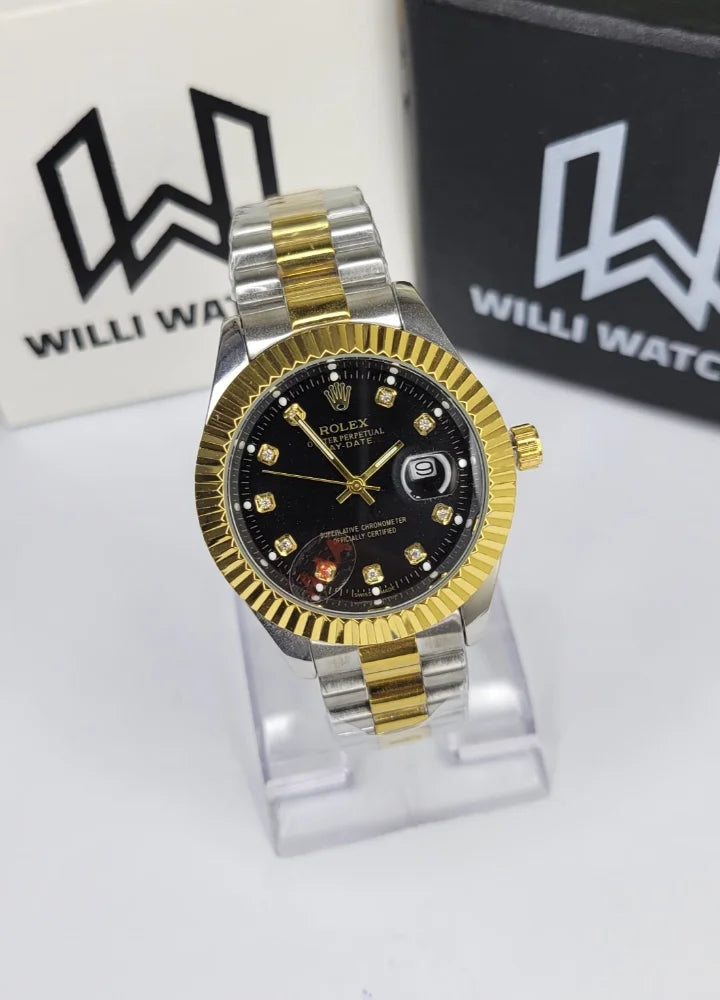 Luxury Black Dial Two-Tone Date Watch R-040