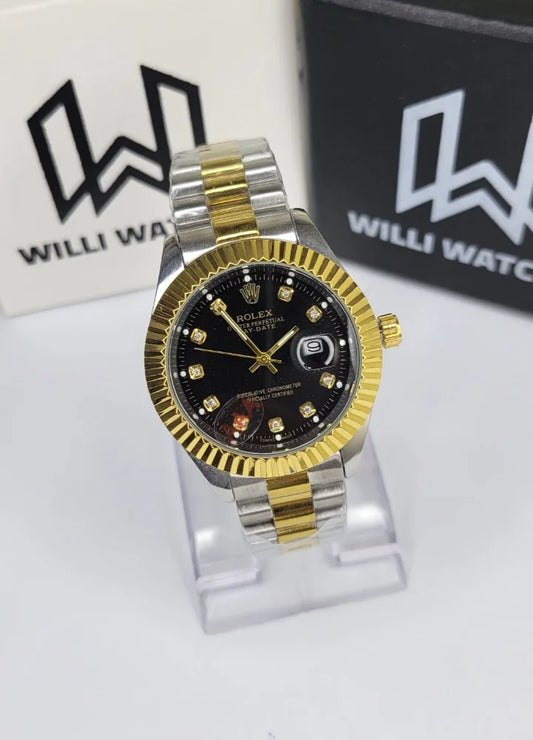 Luxury Black Dial Two-Tone Date Watch R-040
