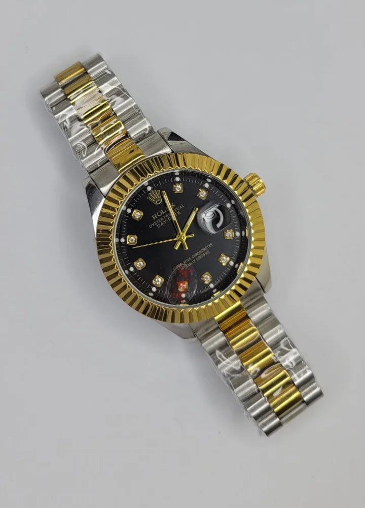 Luxury Black Dial Two-Tone Date Watch R-040