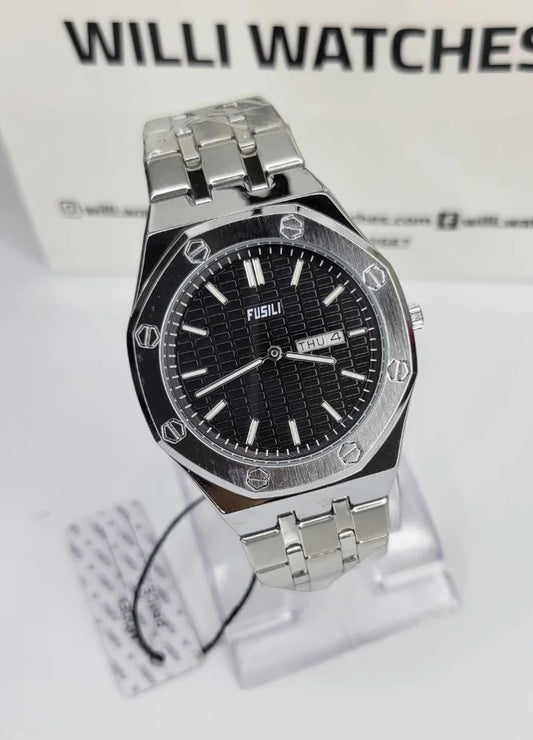 Fusili Slim Edition Silver Black Stainless Steel Men’s Watch FS-001
