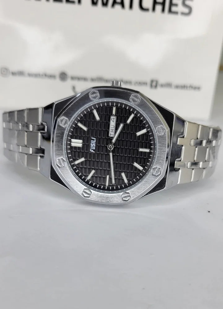 Fusili Slim Edition Silver Black Stainless Steel Men’s Watch FS-001