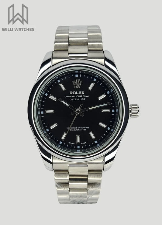 RLX Swiss-Made Perpetual Luxury Watch – Silver Case with a Sophisticated black Dial R-013