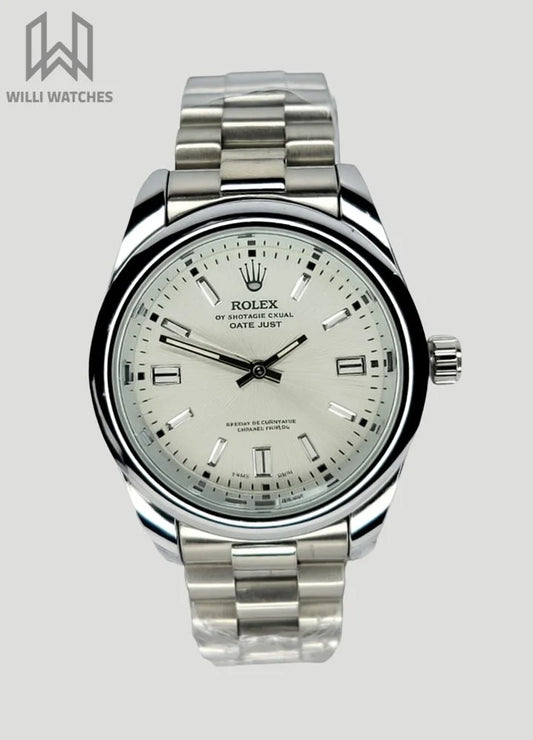 RLX Swiss-Made Perpetual Luxury Watch – Silver Case with an Elegant White Dial R-012