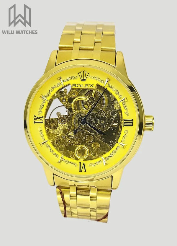 RLX Automatic Luxury Watch: Complete Gold with White Dial R-027