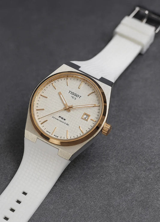 Sporty Sophistication Tisot PRX with White Rubber Strap TK-004