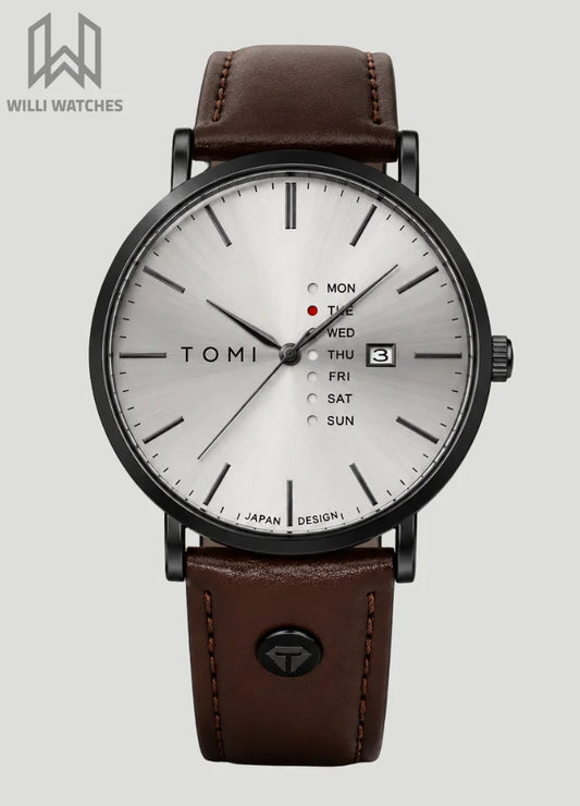 Tomi Executive Day Date Brown Leather Strap Men’s Watch TM-039