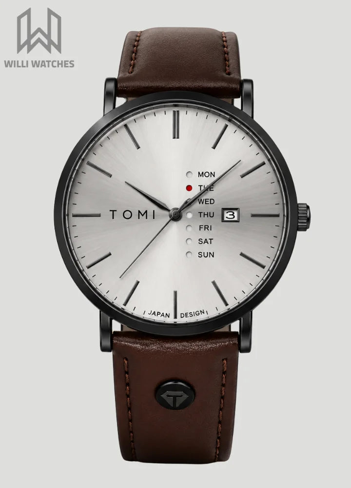 Tomi Executive Day Date Brown Leather Strap Men’s Watch TM-039