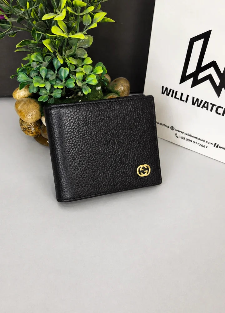 GG Refined Black Leather Wallet for Men Slim Business Carry WL-006
