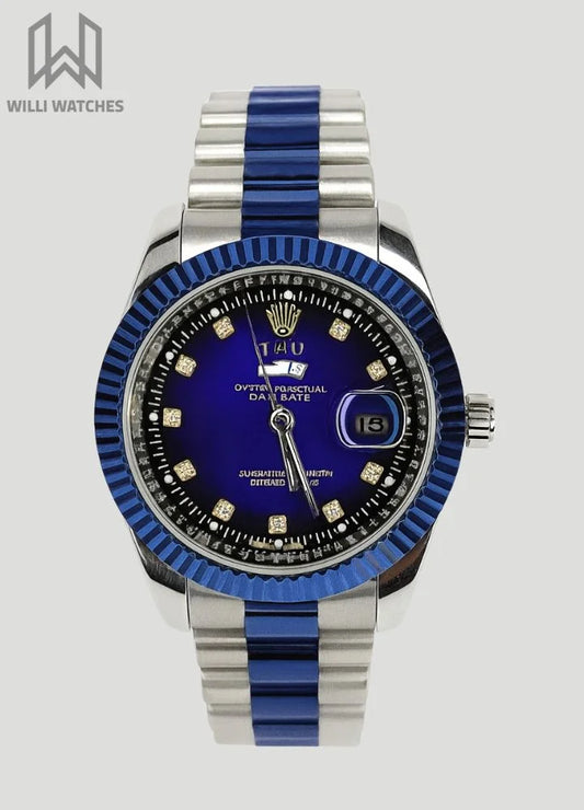 Silver & Blue RLX Watch with Day/Date R-017