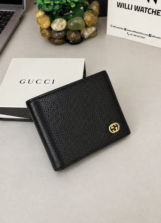 GG Refined Black Leather Wallet for Men Slim Business Carry WL-006