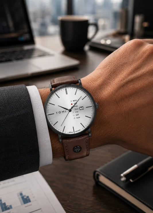 Tomi Executive Day Date Brown Leather Strap Men’s Watch TM-039