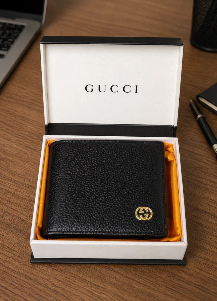 GG Refined Black Leather Wallet for Men Slim Business Carry WL-006