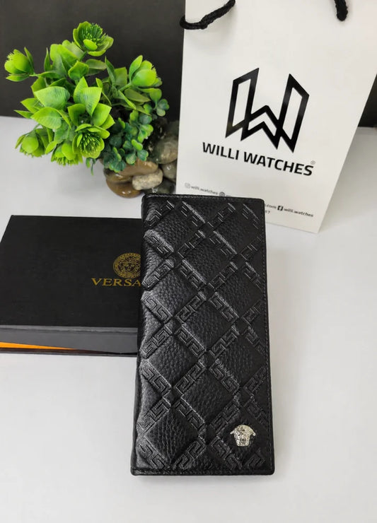 V Signature Long Leather Wallet for Men Elegant Luxury Design WL-010