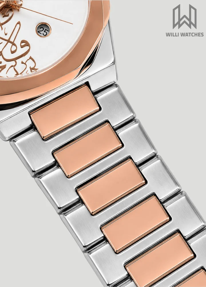 Diamond Blue Elegant Arabic Art Two-Tone Rose Gold Watch DI-012