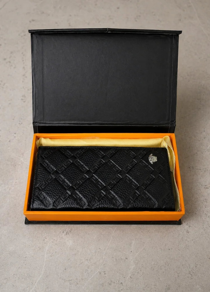 V Signature Long Leather Wallet for Men Elegant Luxury Design WL-010
