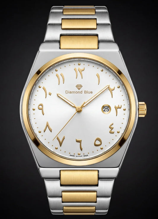 Diamond Blue Two-Tone White Arabic Dial Date Watch DI-039