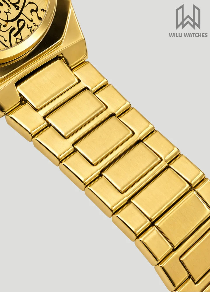 Diamond Blue Arabic Calligraphy Gold Dial Luxury Watch DI-001