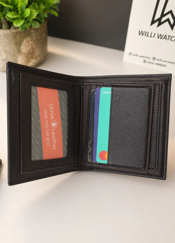 DOUX Luxury Black Leather Wallet for Men Stylish Bifold WL-001